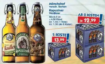 Hol'ab Getränkemarkt Mönchshof oder Kapuziner Weißbier 20x0.5 Ltr. Angebot