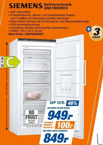 Expert SIEMENS Gefrierschrank GS51NDWCV Angebot