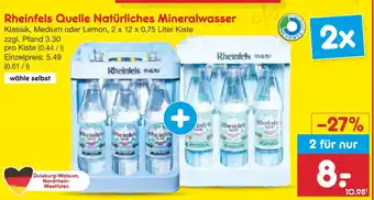 Netto Marken-Discount Rheinfels Quelle Natürliches Mineralwasser Angebot