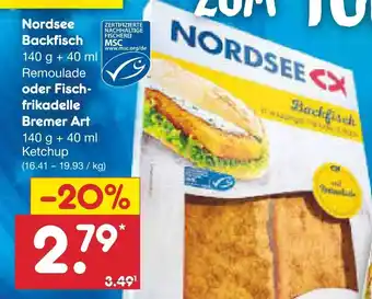 Netto Marken-Discount Nordsee Backfisch Remoulade oder Fisch- frikadelle Bremer Art 140 g + 40 ml Angebot