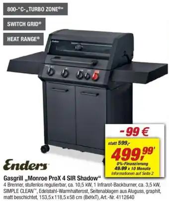 toom Baumarkt Enders Gasgrill ,,Monroe ProX 4 SIR Shadow" Angebot