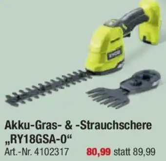 toom Baumarkt RYOBI Akku-Gras & Strauchschere „RY18GSA-0" Angebot