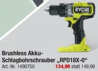 toom Baumarkt RYOBI Brushless Akku Schlagbohrschrauber „RPD18X-0" Angebot