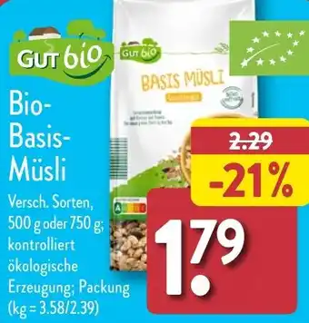 Aldi Nord Gut Bio Basis Müsli 500 g oder 750 g Angebot