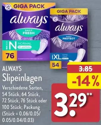 Aldi Nord ALWAYS Slipeinlagen Angebot