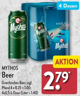 Aldi Nord MYTHOS Beer 4x0,5 L Dose Angebot