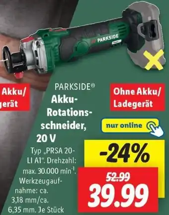 Lidl PARKSIDE Akku-Rotationsschneider, 20 V Angebot