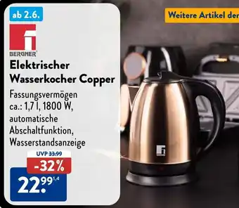 Aldi Nord BERGNER Elektrischer Wasserkocher Copper Angebot