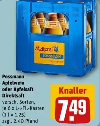 REWE Possmann Apfelwein oder Apfelsaft Direktsaft 6x1 L-Fl. Kasten Angebot