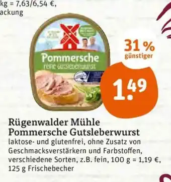 tegut Rugenwalder Muhle Pommersche Gutsleberwurst 125g Angebot