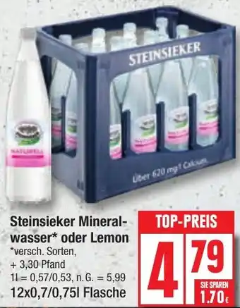 Edeka Steinsieker Mineralwasser oder Lemon 12x0,7/0,75 L Flasche Angebot