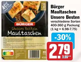 Hit Bürger Maultaschen Unsere Besten 400-360 g Packung Angebot