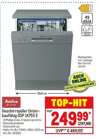 METRO Amica geschirrspüler unterbaufähig gsp 14755 e Angebot