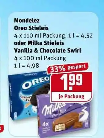 REWE Kaufpark Mondelez Oreo Stieleis Oder Milka Stieleis Vanilla & Chocolate Swirl Angebot