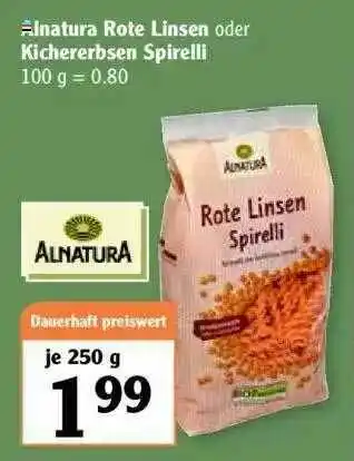 Globus Alnatura Rote Linsen Oder Kichererbsen Spirelli Angebot