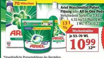 Globus Ariel Waschmittel Puver, Flüssig Oder All-in One Pods Angebot