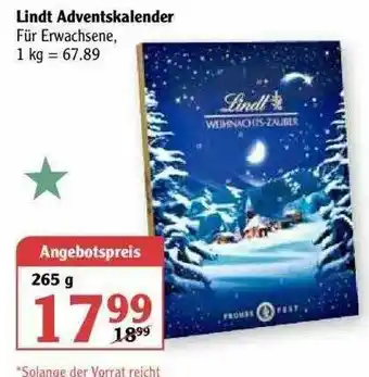 Globus Lindt Adventskalender Angebot