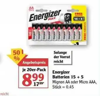 Globus Energizer Batterien 15 + 5 Angebot