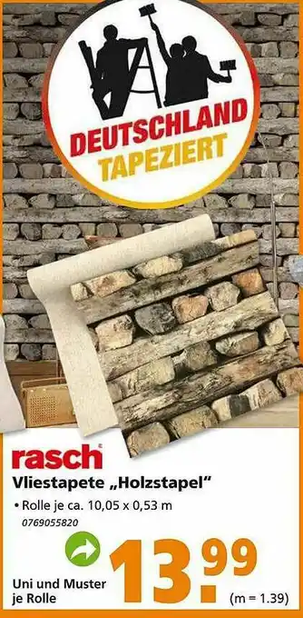 Globus Baumarkt Rasch Vliestapete „holzstapel” Angebot