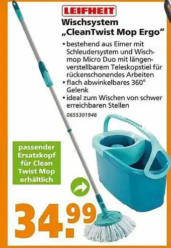 Globus Baumarkt Leifheit Wischsystem „cleantwist Mop Ergo” Angebot