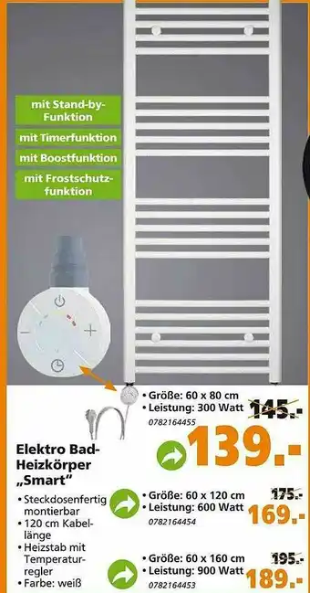 Globus Baumarkt Elektro Bad- Heizkörper „smart” Angebot