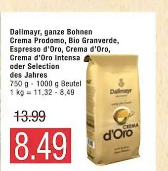 Marktkauf Dallmayr, Ganze Bohnen Crema Prodomo, Bio Granverde, Epresso D'oro, Crema D'oro, Crema D'oro Intensa Oder Selection Des Jahre Angebot