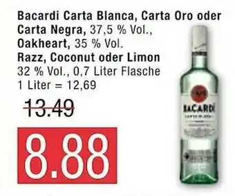 Marktkauf Bacardi Carta Blanca, Carta Oro Oder Carta Negra, Oakhreart, Razz, Coconut Oder Limon Angebot