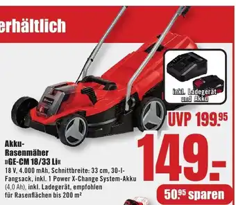 B1 Discount Baumarkt Einhell Akku- Rasenmäher "GE-CM 18/33 Li" Angebot