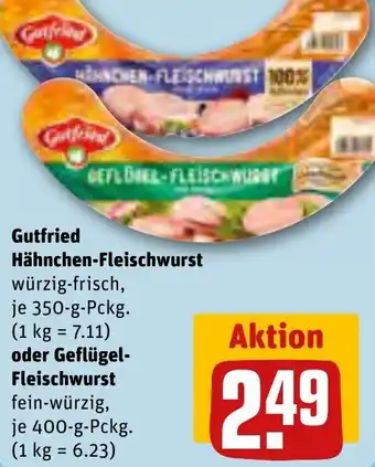 REWE Gutfried Hähnchen-Fleischwurst 350 g oder Geflügel Fleischwurst 400 g Pckg. Angebot