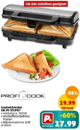 PENNY PROFI COOK Sandwichmaker XXL PC-ST1092 Angebot