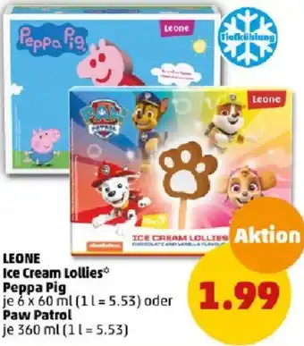 PENNY LEONE Ice Cream Lollies Peppa Pig 6x60 ml oder Paw Patrol 360 ml Angebot