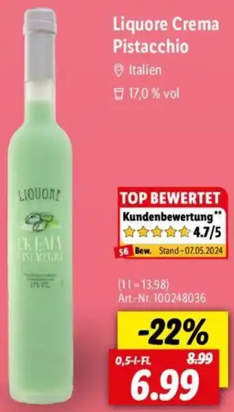 Lidl Liquore Crema Pistacchio 0,5 L-Fl. Angebot