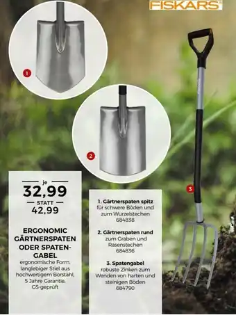 BBM Baumarkt Fiskars Ergonomic Gärtnerspaten oder Spatengabel Angebot
