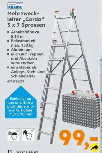 Globus Baumarkt KRAUSE Mehrzweck- leiter,,Corda" 3 x 7 Sprossen Angebot