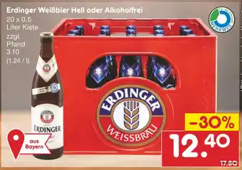 Netto Marken-Discount Erdinger Weißbier Hell oder Alkoholfrei 20x0,5L Angebot