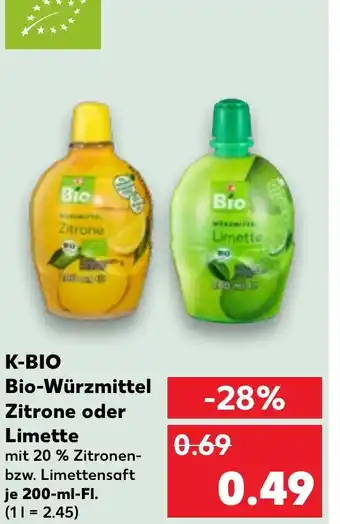 Kaufland K-BIO Bio-Würzmittel Zitrone oder Limette 200 ml Fl. Angebot