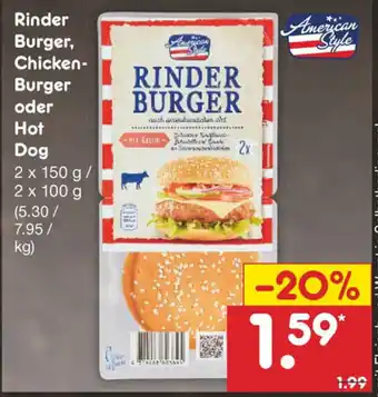 Netto Marken-Discount Rinder Burger, Chicken Burger oder Hot Dog 2x100g / 2x150g Angebot