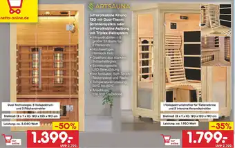 Netto Marken-Discount Artsauna Infrarotkabine Kiruna 120 mit Dual Therm Strahlensystem oder Infrarotkabine Aalborg mit Triplex Heizsystem Angebot