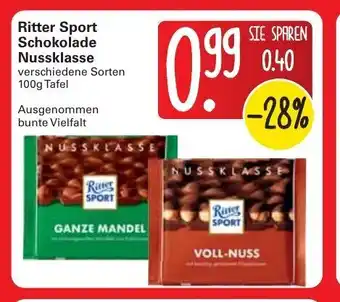 WEZ Ritter Sport Schokolade Nussklasse 100g Angebot