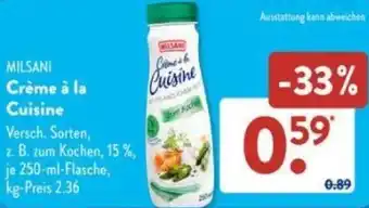 Aldi Süd MILSANI Crème à la Cuisine 250 ml Flasche Angebot