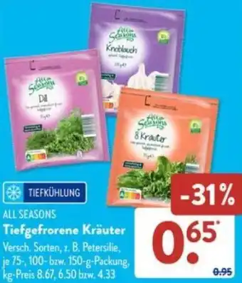 Aldi Süd ALL SEASONS Tiefgefrorene Kräuter 75/100/150 g Packung Angebot