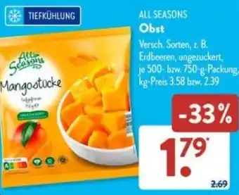 Aldi Süd ALL SEASONS Obst 500/750 g Packung Angebot