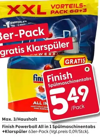 Rusta Finish Powerball All in 1 Spülmaschinentabs + Klarspüler Angebot