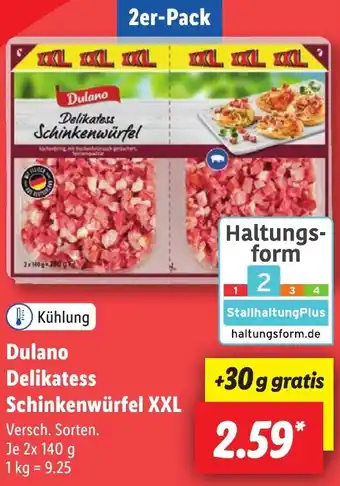 Lidl Dulano Delikatess Schinkenwürfel XXL 2x140 g Angebot