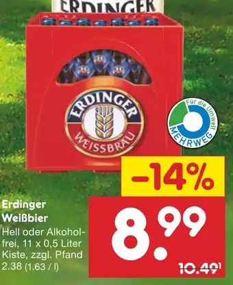 Netto Marken-Discount Erdinger Weißbier 11 x 0,5 Liter Kiste Angebot