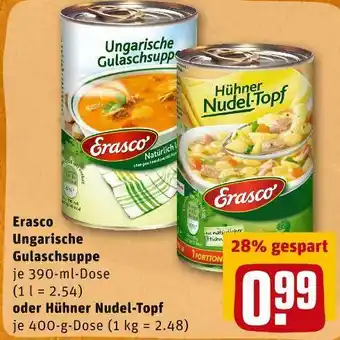 REWE Erasco ungarische gulaschsuppe oder hühner nudel-topf Angebot