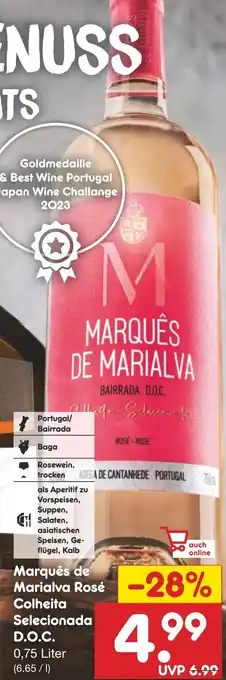 Netto Marken-Discount Marquês de Marialva Rosé Colheita Selecionada D.O.C. 0,75 Liter Angebot