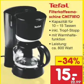 Netto Marken-Discount Tefal Filterkaffeema- schine CM171810 Angebot