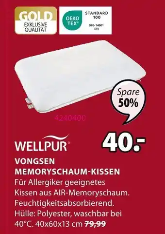 Jysk WELLPUR VONGSEN MEMORYSCHAUM-KISSEN Angebot