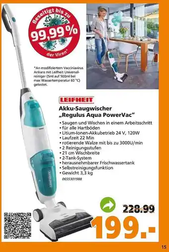 Globus Baumarkt Akku-Saugwischer,, Regulus Aqua PowerVac" Angebot